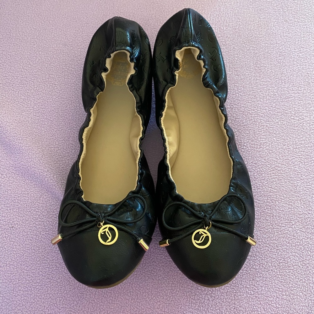 Juicy Couture ballet flats, black and gold, size 8